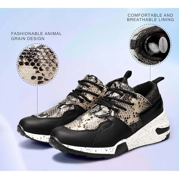 Women's Black  High Heel Wedge Sneakers Fashion Cliff Platform Retro Shoes - Picture 3 of 9